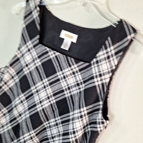 Vintage 90s/y2k Square Neck Wool Black White Plaid Dress Women Size 4 Small - Picture 2 of 7